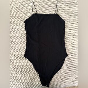 Wild Fable Spaghetti Strap Ribbed Black Bodysuit